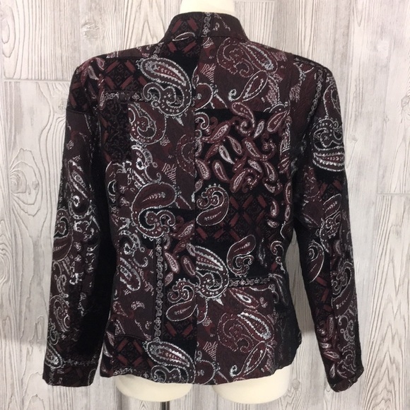 Christopher Banks Burgundy Metallic Paisley Blazer XL - Picture 4 of 9